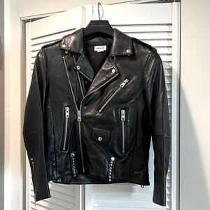 Zadig & Voltaire Studs Lambskin Black Leather Biker Jacket - Size M